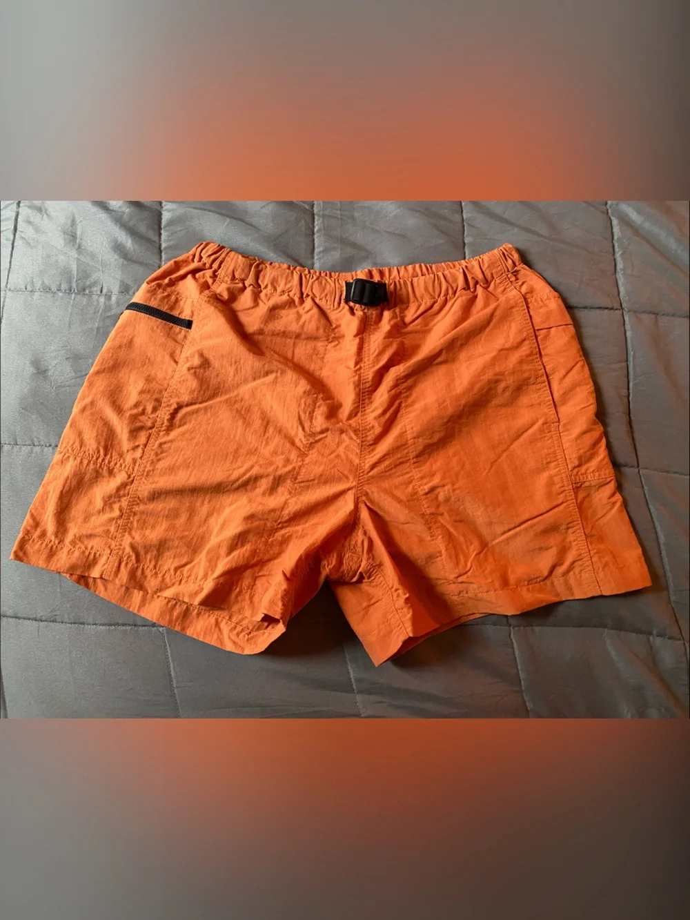 The North Face Men's Orange Athletic Shorts with Buckle Waist